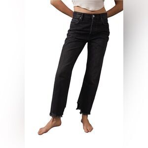 NWT we The Free Tapered Baggy Boyfriend Jeans Black High Rise Fringe Sz 27